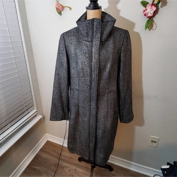 Calvin klein black and metallic tweed wool‎ blend walking coat plus size 14 - Picture 1 of 8